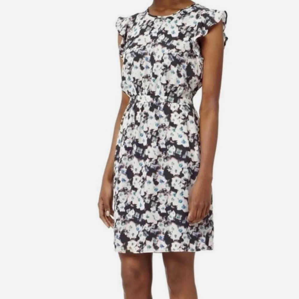 Reiss Stoke Daisy Floral Print Viscose Ruffle Cap Sleeve Shift Dress Women's 10